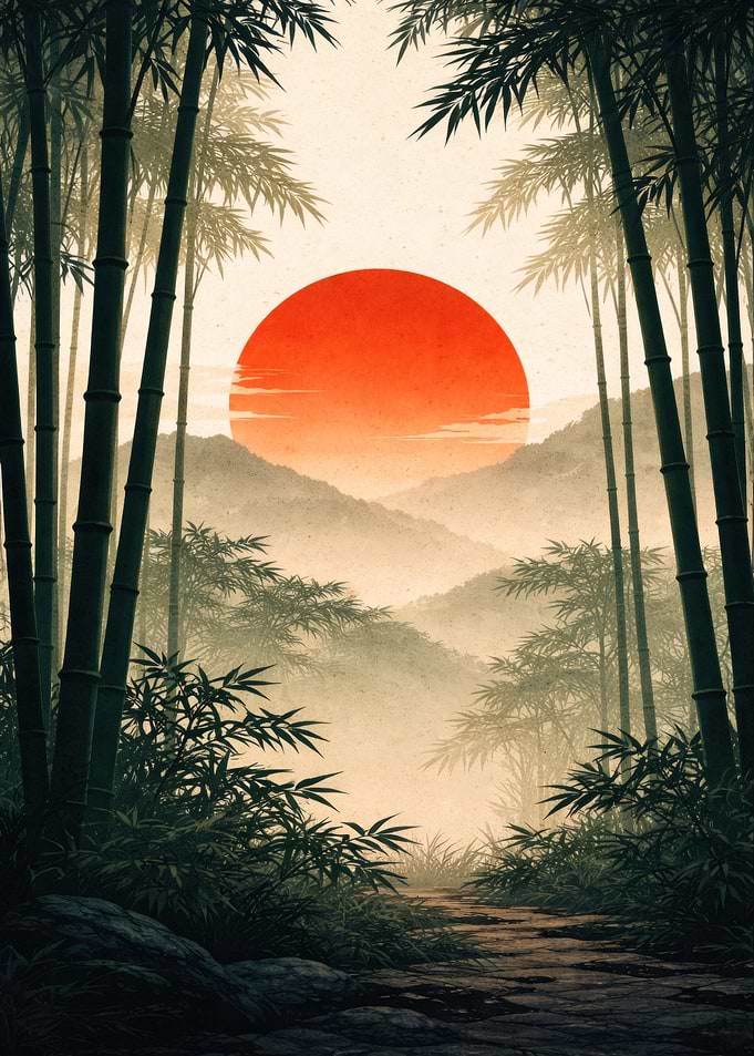 Bamboo Forest Sunrise Landscape
