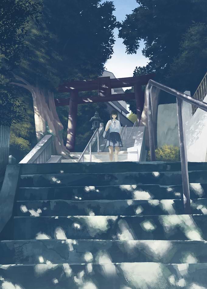 Girl at Japanese Shrine Entrance