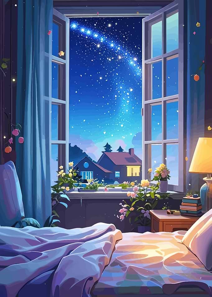 Cozy Bedroom with Starry Night View