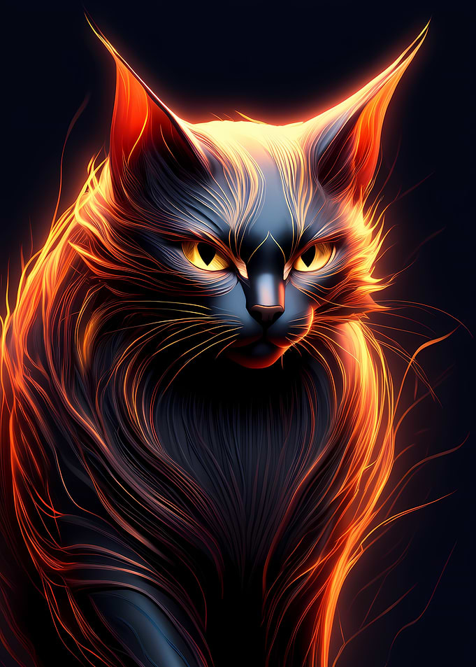 Fiery Black Cat Portrait