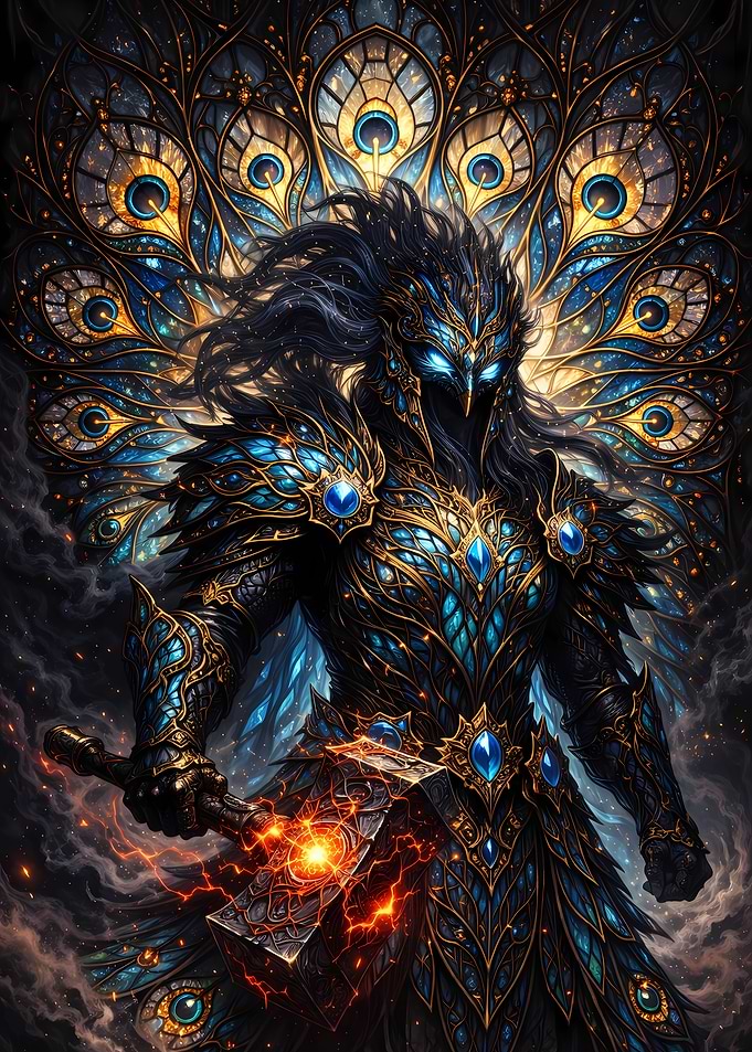 Warrior with Peacock Armor and Hammer