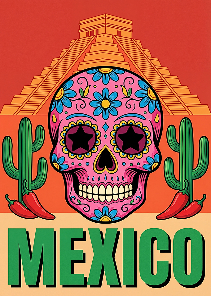 Mexican Skull and Pyramid