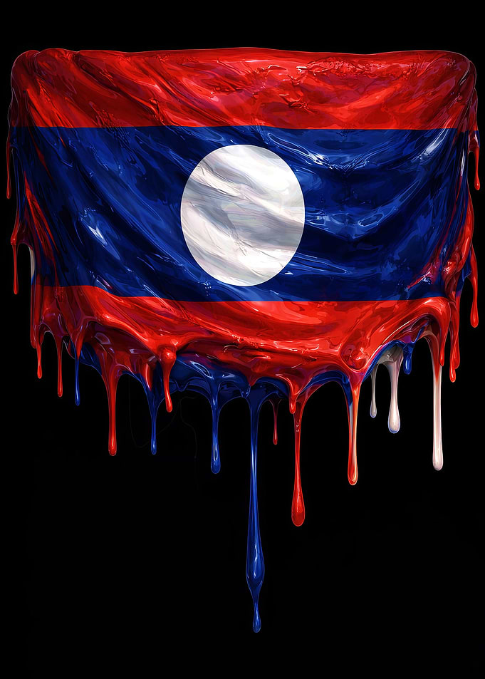 Laos Flag Colorful Dripping