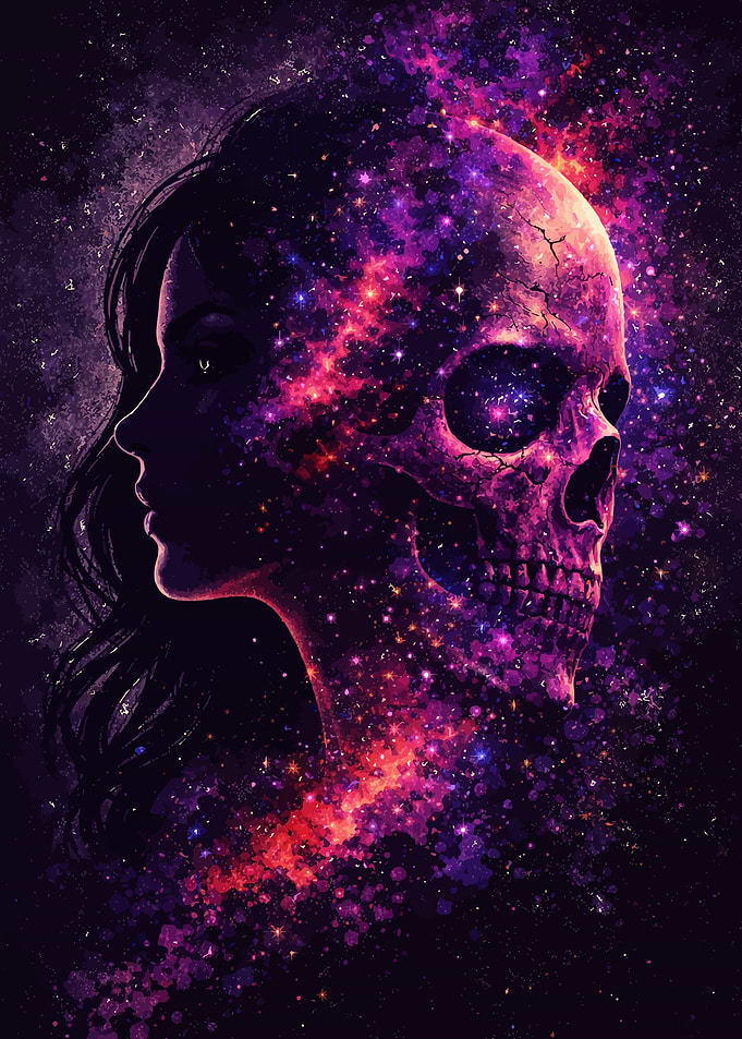 Cosmic Skull and Woman Profile