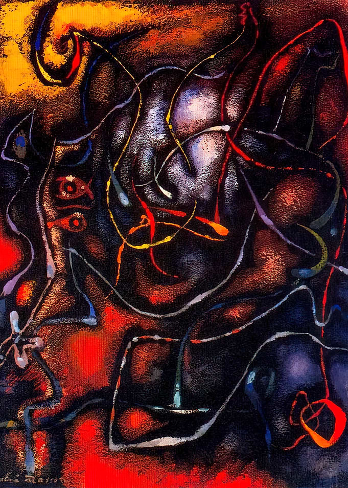 Abstract Expressionist Painting with Swirling Lines