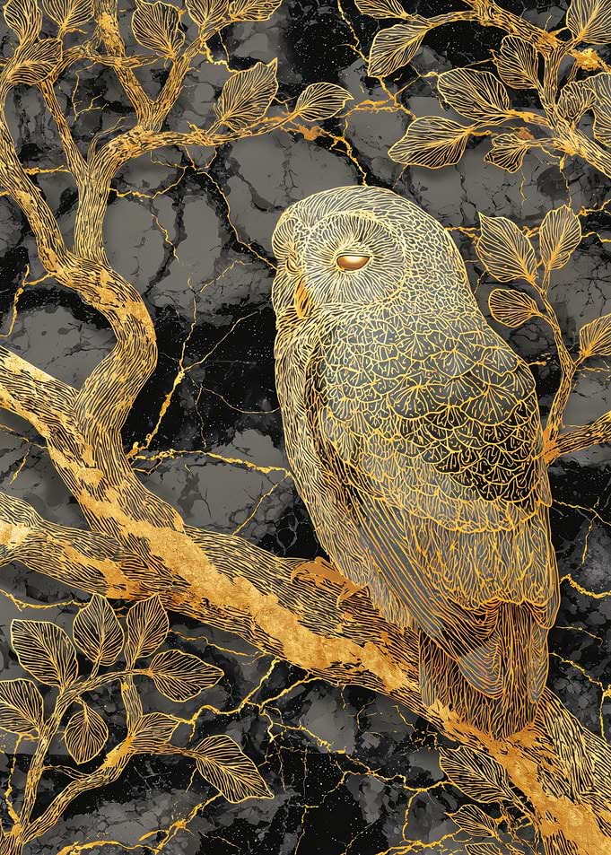 Golden Owl Perched On Branch
