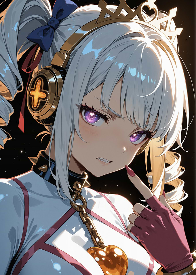 Anime Girl with Headphones and Crown