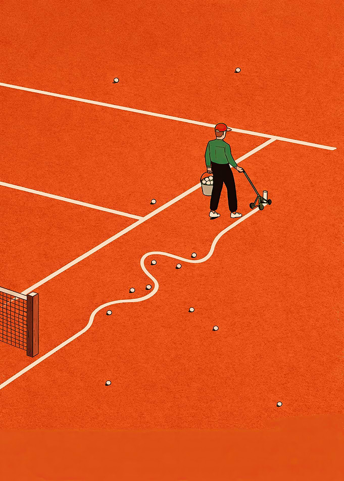 Tennis court maintenance with balls