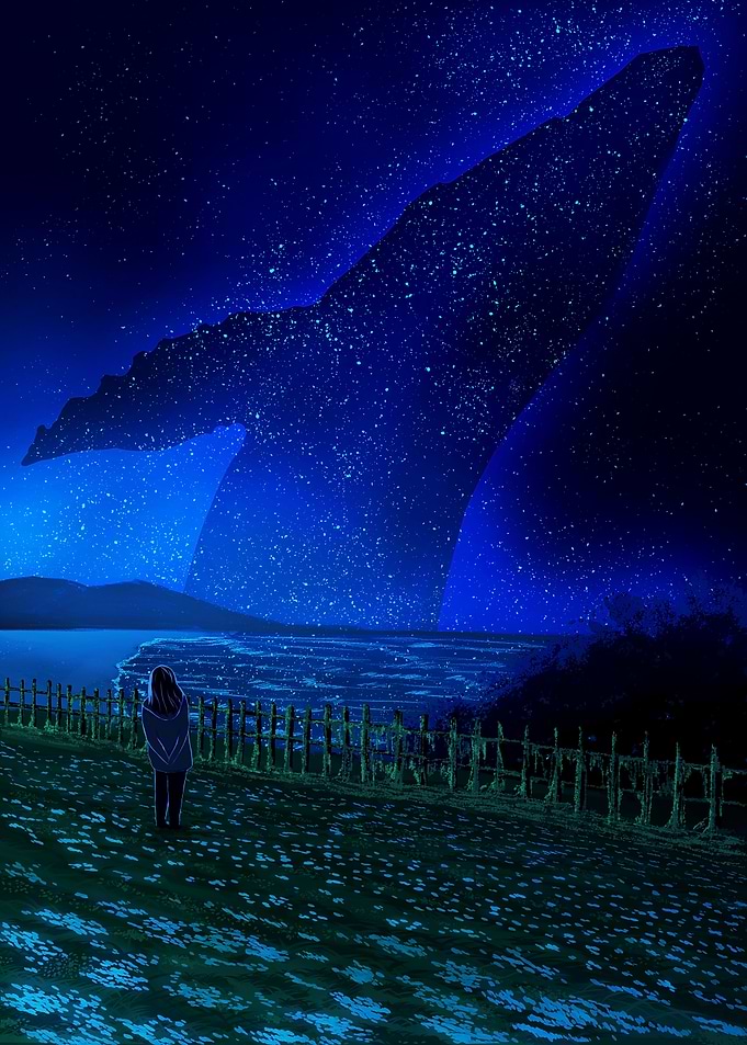 Whale Tail in Starry Night Sky