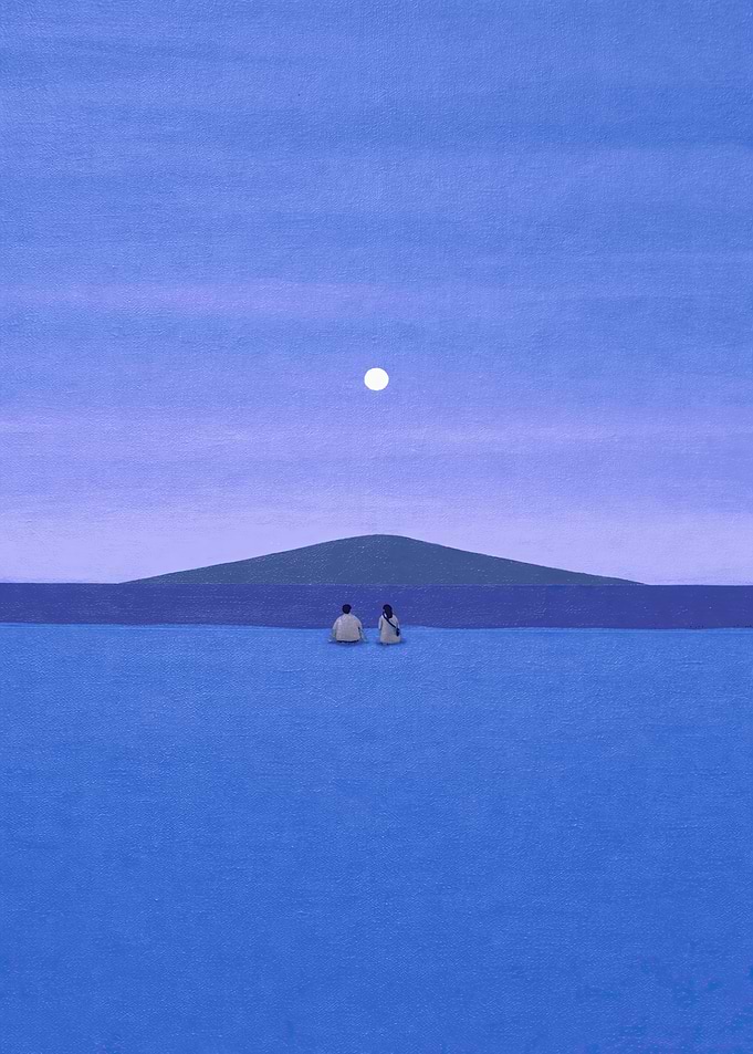 Couple Watching Moon Over Island