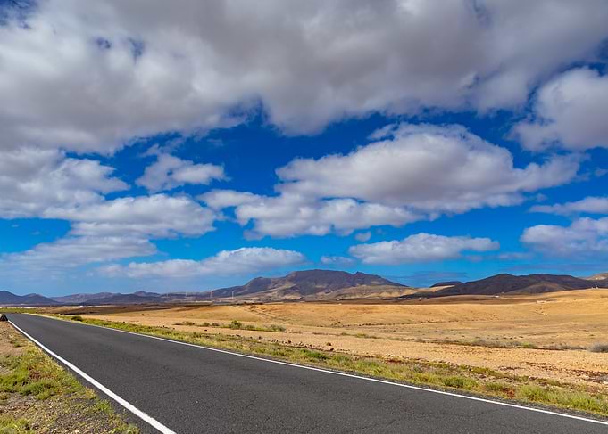 Desert Road with Mountains and Clouds, Fuerteventura