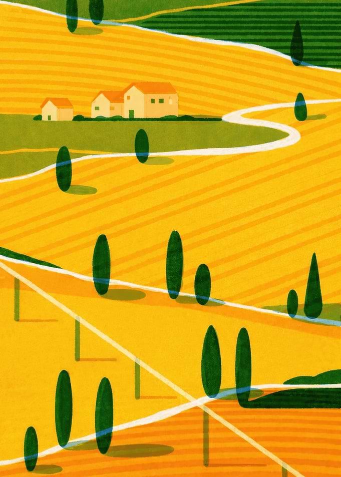 Stylized Tuscan Landscape with Farmhouse
