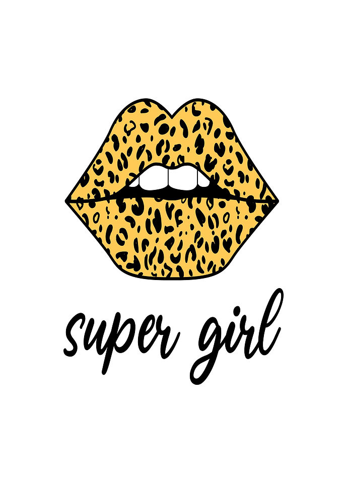 Leopard Print Lips with 'Super Girl' Text