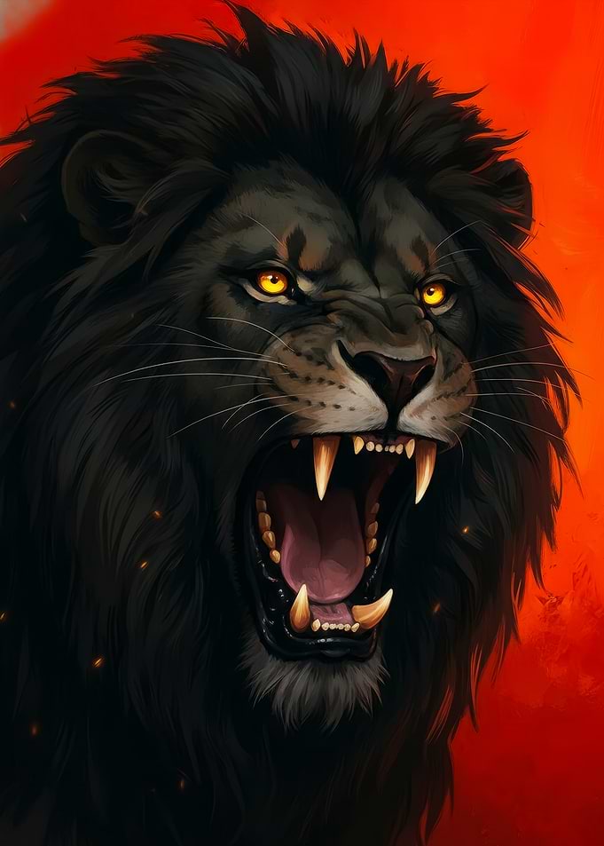 Fierce Black Lion Roaring art