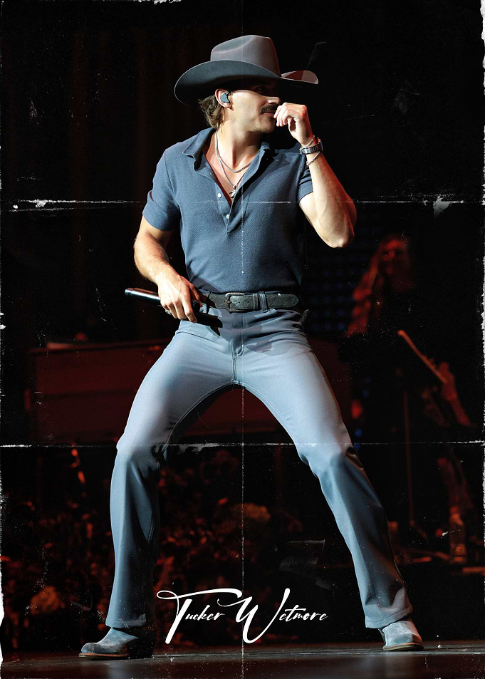 Country singer Tucker Wetmore performing on stage