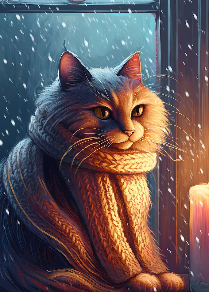 Cozy Cat in Winter Scarf