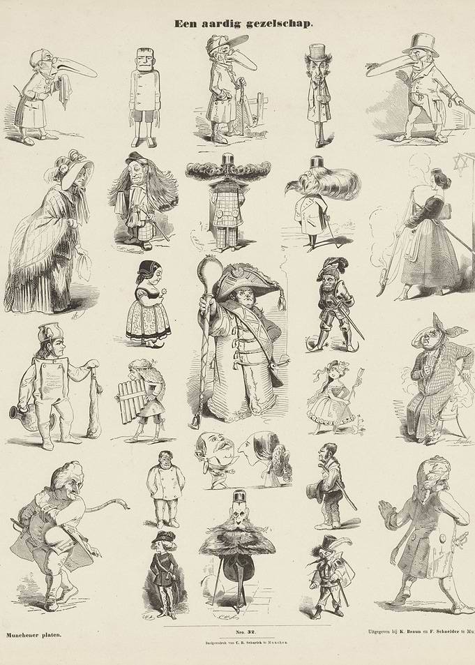 A Curious Gathering of Caricatured Figures