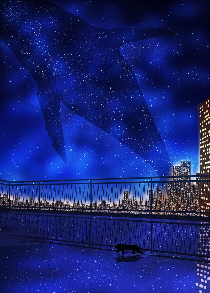 Cosmic Whale Over Cityscape