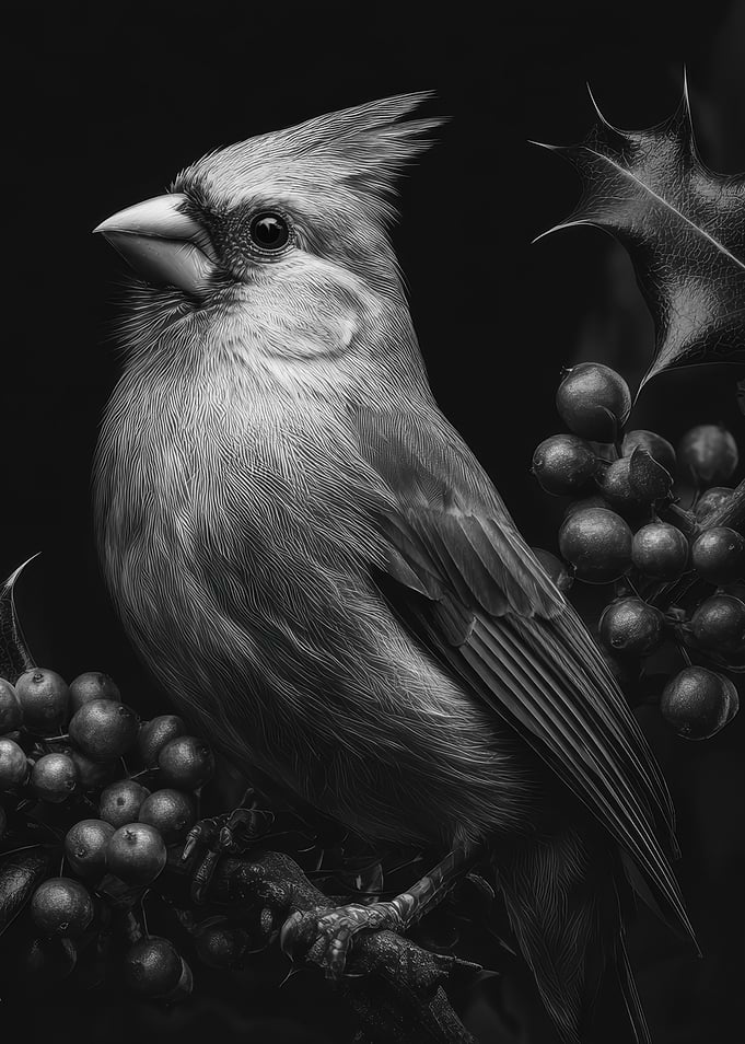 Cardinal Bird on Holly Branch