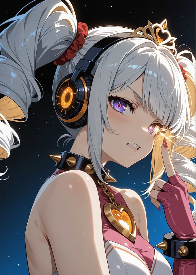 Anime Girl with Headphones and Tiara