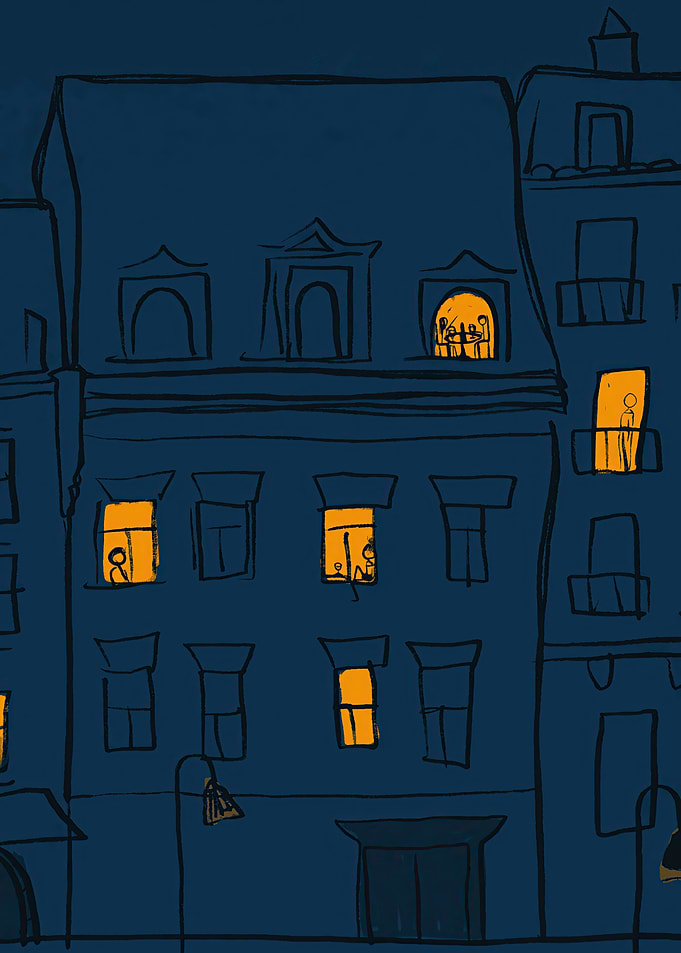 Nighttime Cityscape with Lit Windows