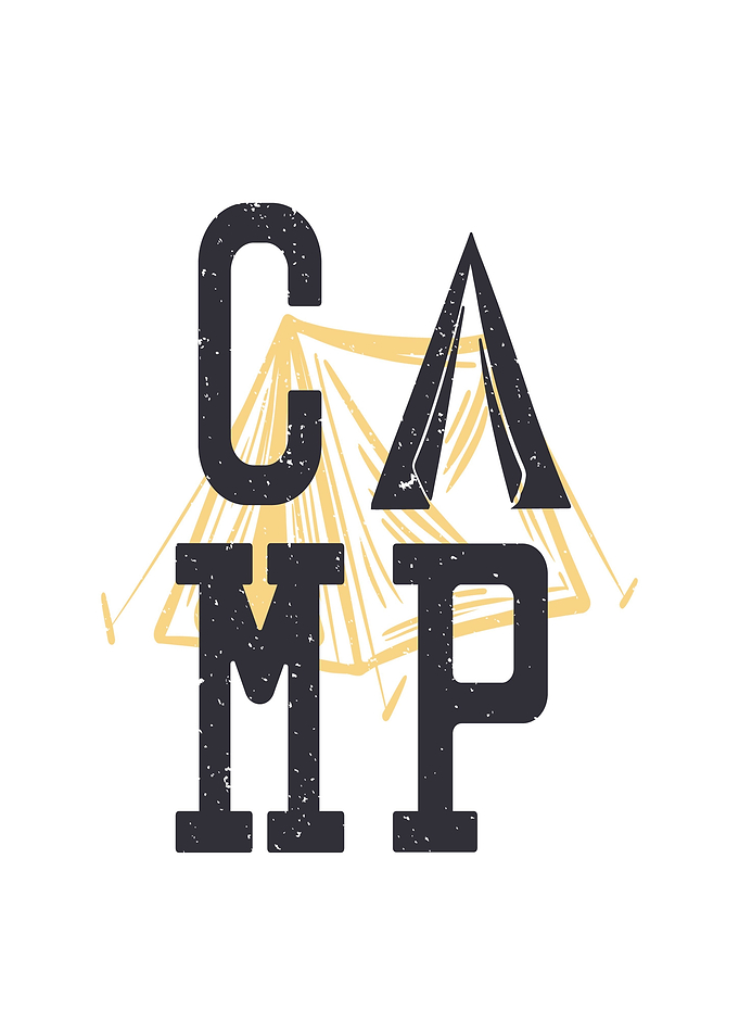 Camp Text Art with Tent Illustration