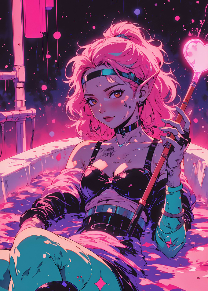 Anime Elf Girl with Pink Hair and Heart Wand