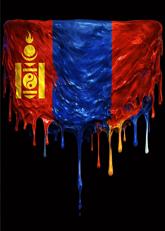 Mongolia Flag Colorful Dripping