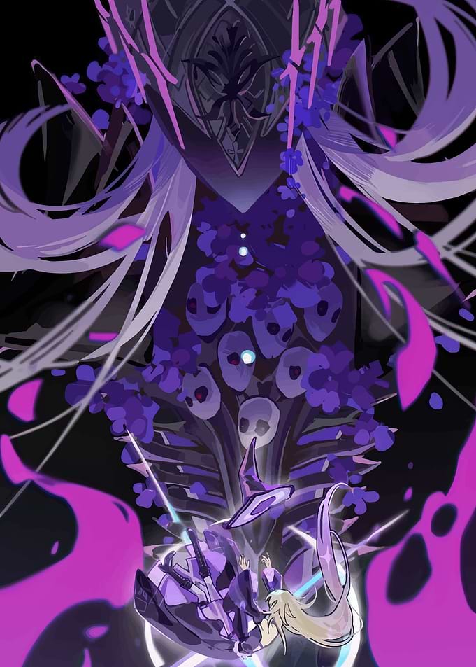 Dark Fantasy Scene with Skulls and Flowers