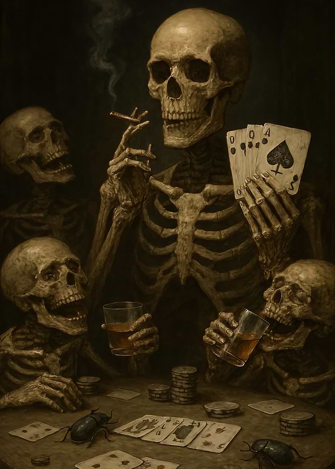 Skeletons Playing Poker