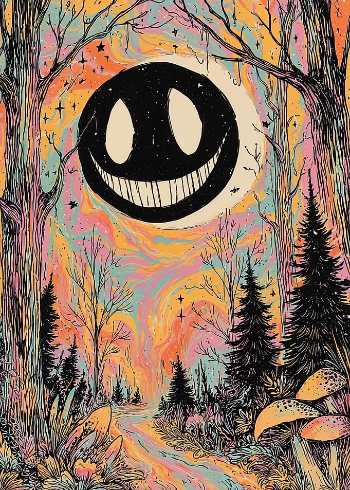 Psychedelic Eclipse Over Mystic Forest