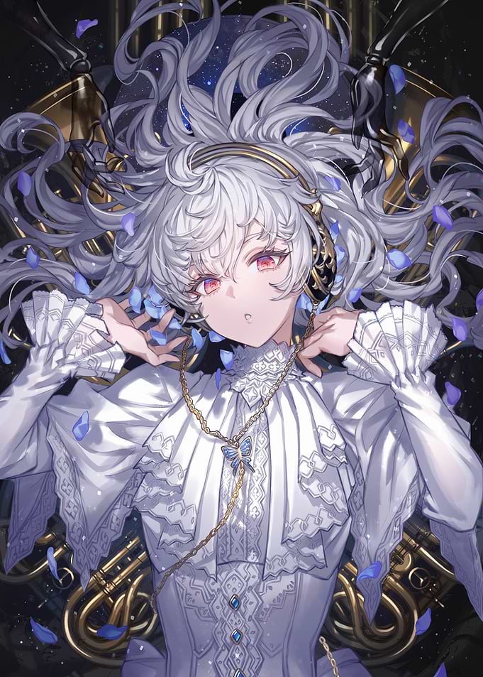 Anime Girl with White Hair and Red Eyes