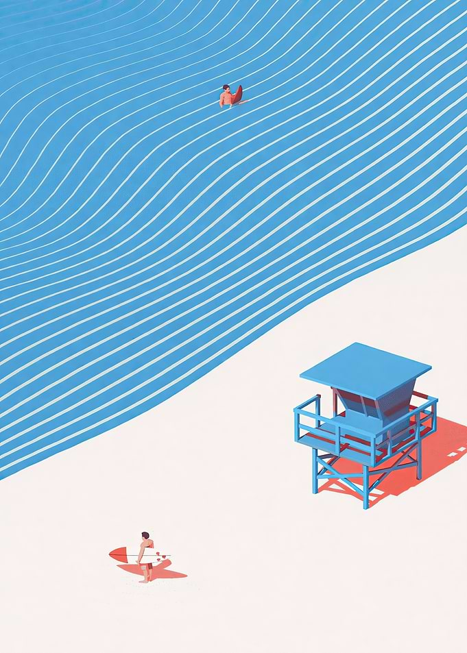 Surfer and Lifeguard Tower