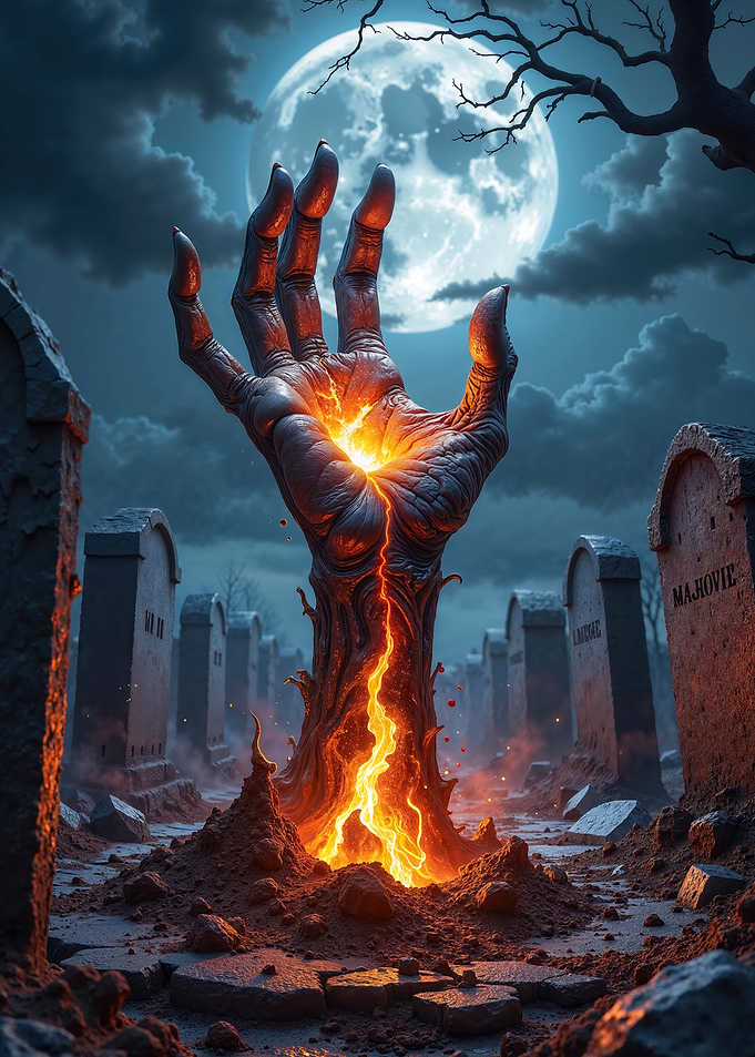 Zombie Hand Rises from Graveyard