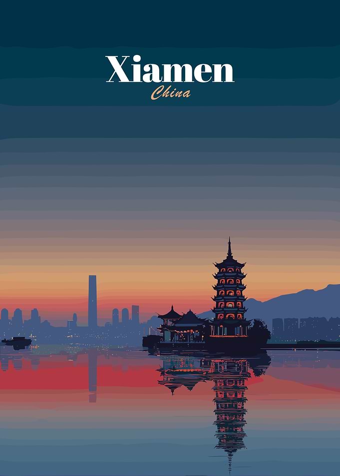 Xiamen China Cityscape at Sunset