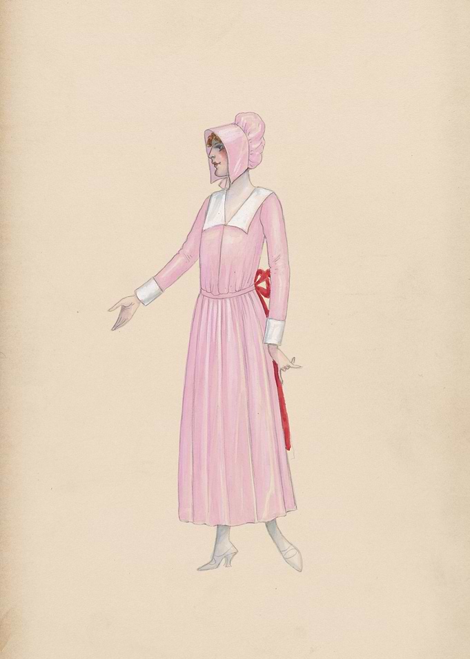 Woman in Pink Pilgrim Costume