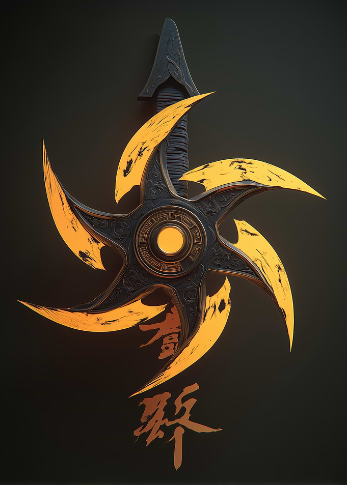Fiery Shuriken with Japanese Calligraphy