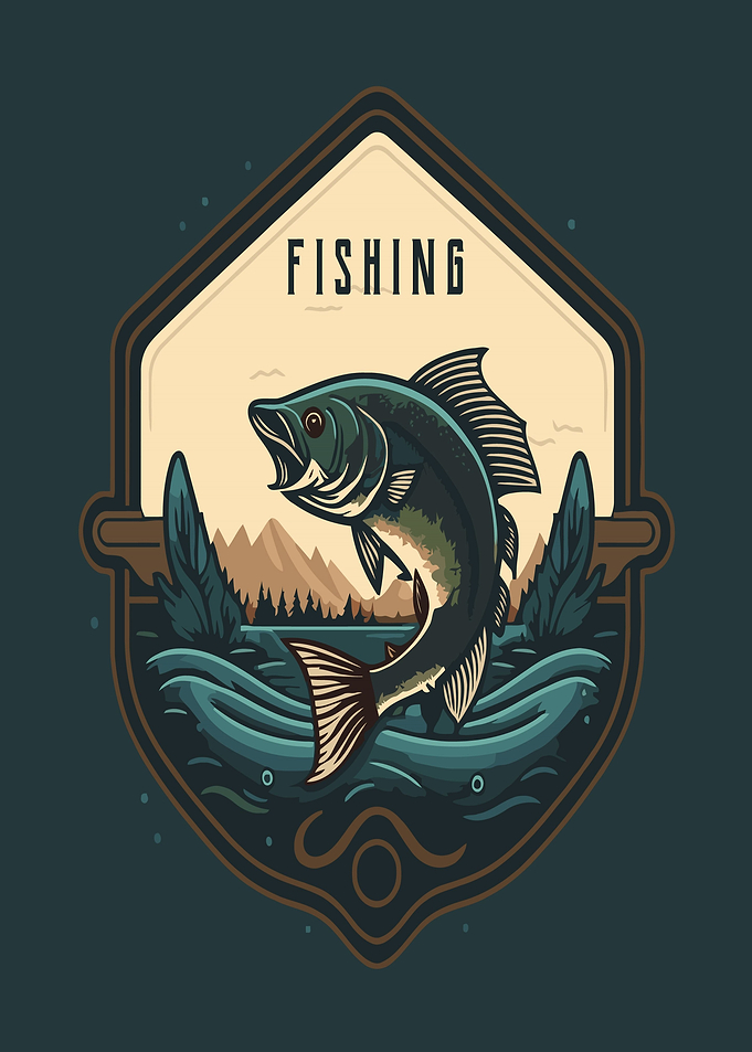 Fishing Emblem with Jumping Bass