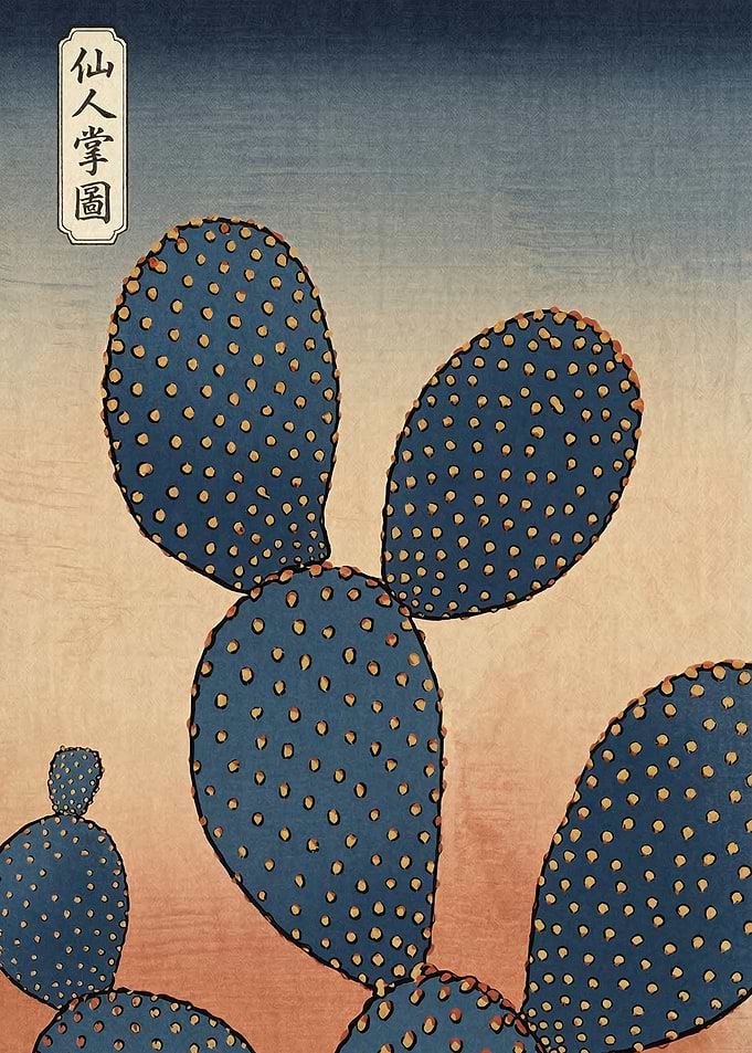 Ukiyo-e Style Prickly Pear Cactus