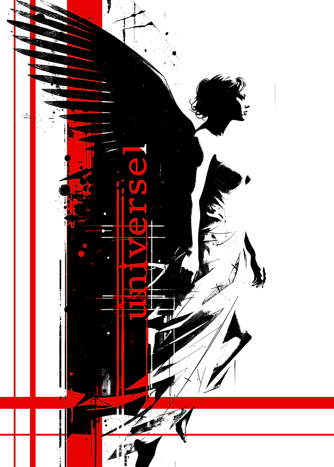 Angel with Black Wings and Red Accents