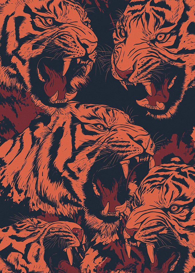 Aggressive Tigers Roaring Pattern