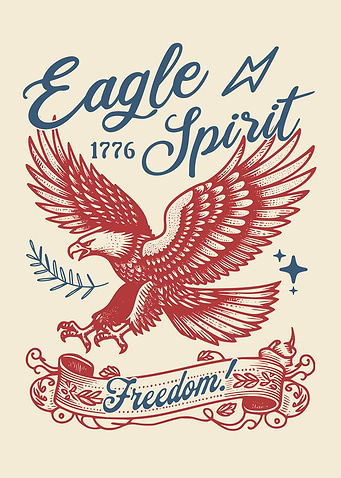 Vintage Eagle Spirit 1776 Wall Art, Patriotic Freedom Eagle Illustration, Americana Vintage Eagle Poster