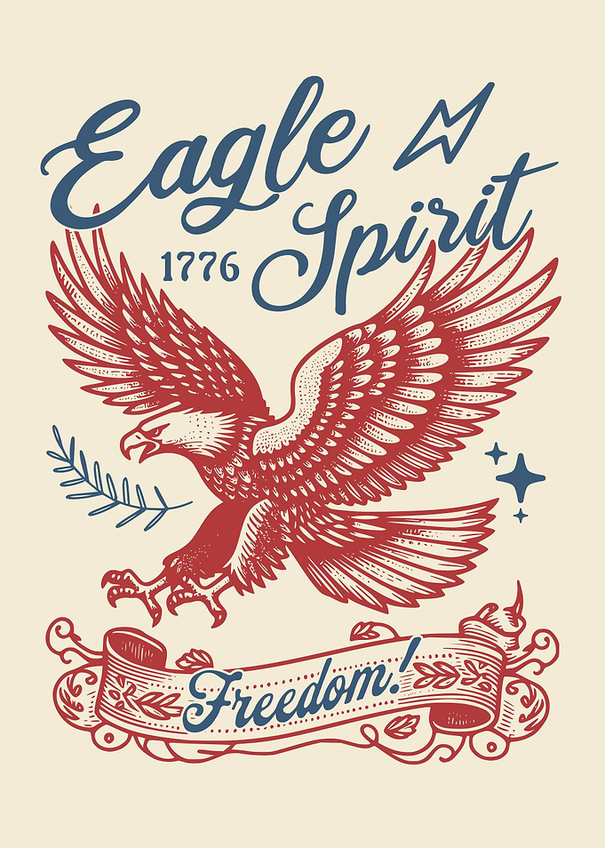 Vintage Eagle Spirit 1776 Wall Art, Patriotic Freedom Eagle Illustration, Americana Vintage Eagle Poster
