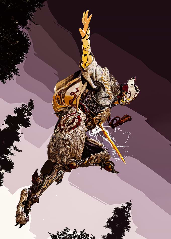Warrior in mid-air with sword