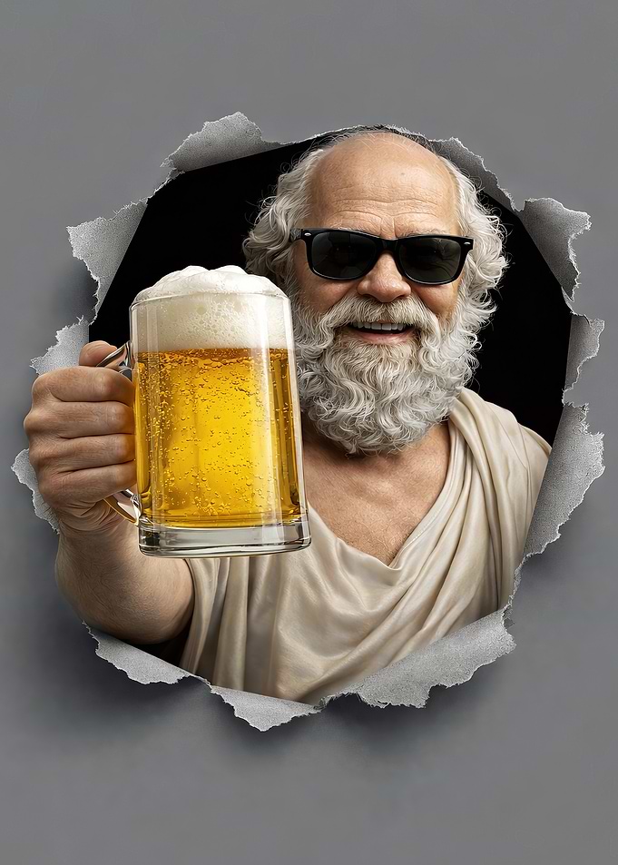 Socrates Holding a Beer