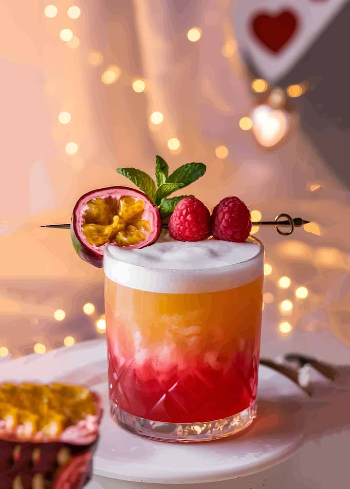 Layered Passion Fruit Cocktail with Berries