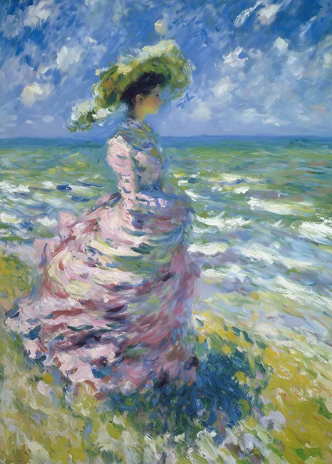 Woman in a Hat by the Sea