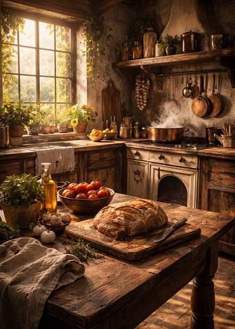 Rustic Kitchen with Fresh Ingredients