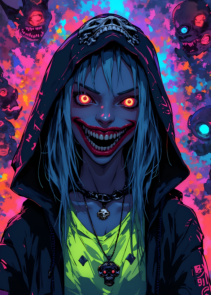 Creepy Clown Girl with Glowing Eyes
