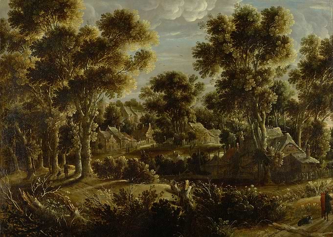 Woodland Village Landscape Painting